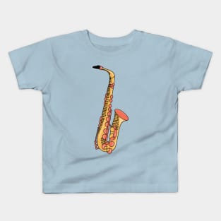 Saxophone Hand Drawn Line Art Musical Instrument Kids T-Shirt